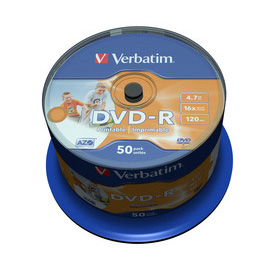 Scatola 50 dvd-r spindle bulk 16x 4.7gb 120min. Stampabile wide matt inkjet