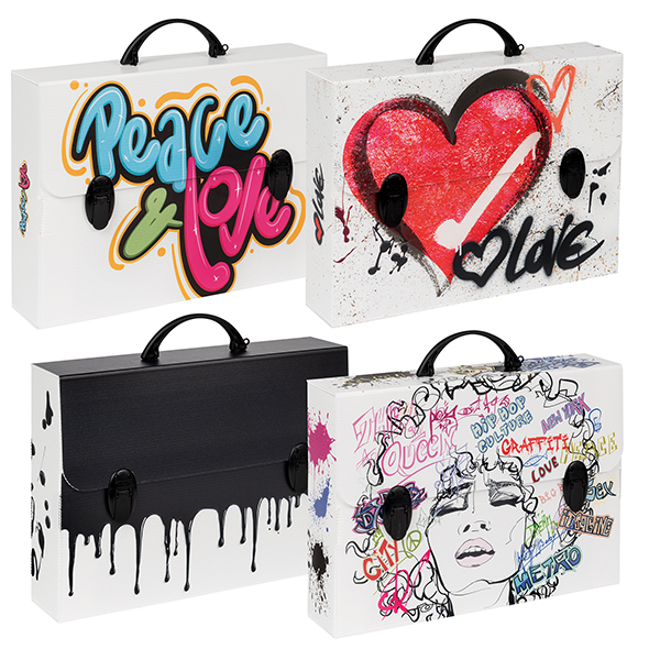 Valigetta polionda grafitti - 27 x 37,5 cm - dorso 8 cm - fantasie assortite - favorit